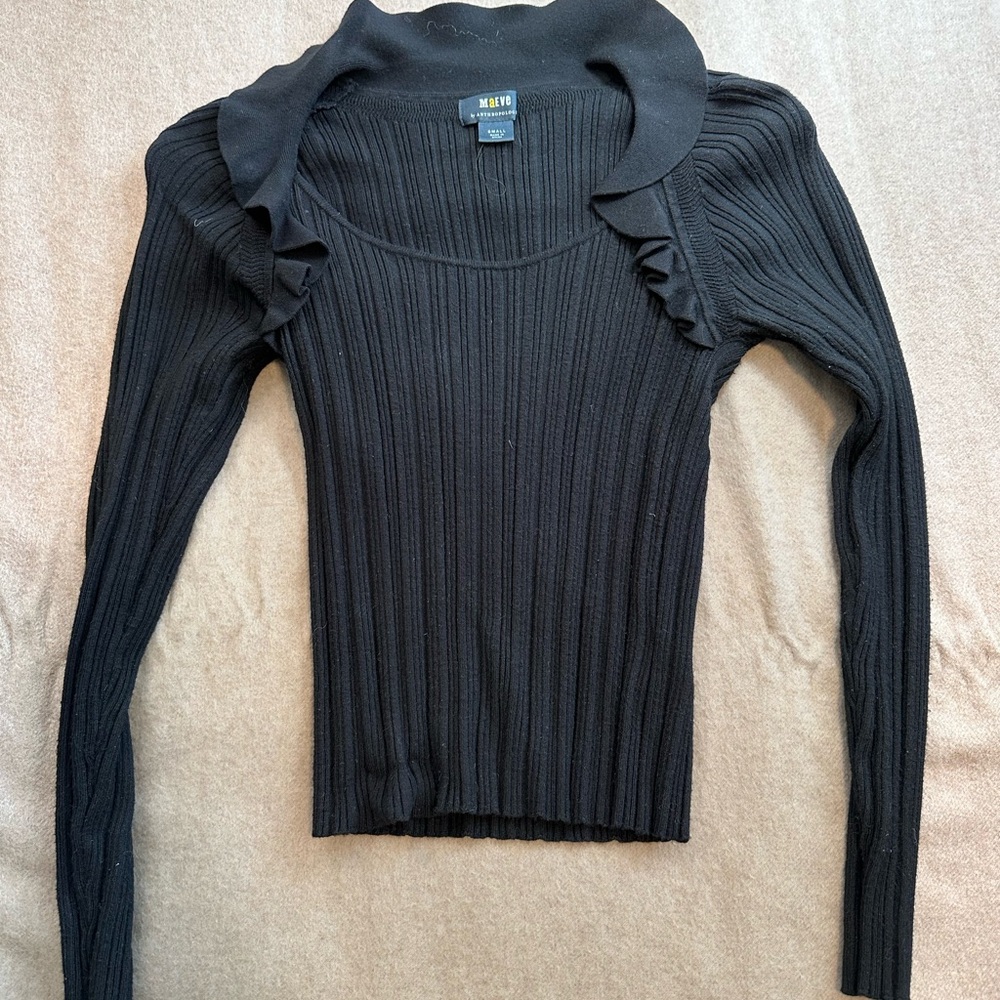 Maeve Charcoal Ribbed Knit Top